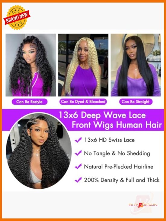 34 Inch Deep Wave Lace Front Wig Human Hair 13x6 HD Pre Plucked 200 Density main image 7